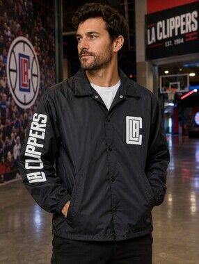 Augusta LA Clippers Jacket Mens L Black NBA Coach Windbreaker Streetwear